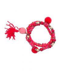bracelet-perles-et-pompon-rouge